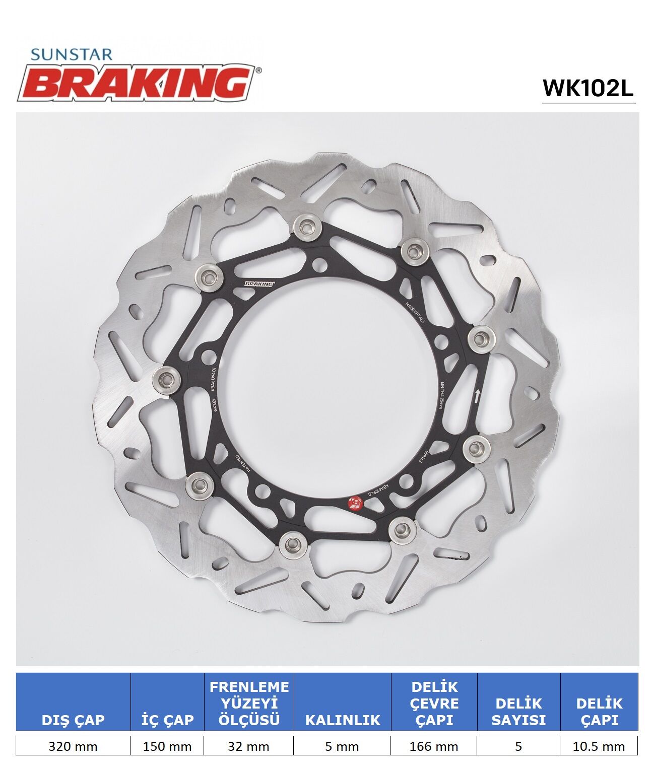 TRIUMPH SPEED TRIPLE / R / S / RS 1050 TRIUMPH SPEED TRIPLE 1050 / TROPHY 1215 DALGALI ÖN PERFORMANS FREN DİSKİ (SOL)