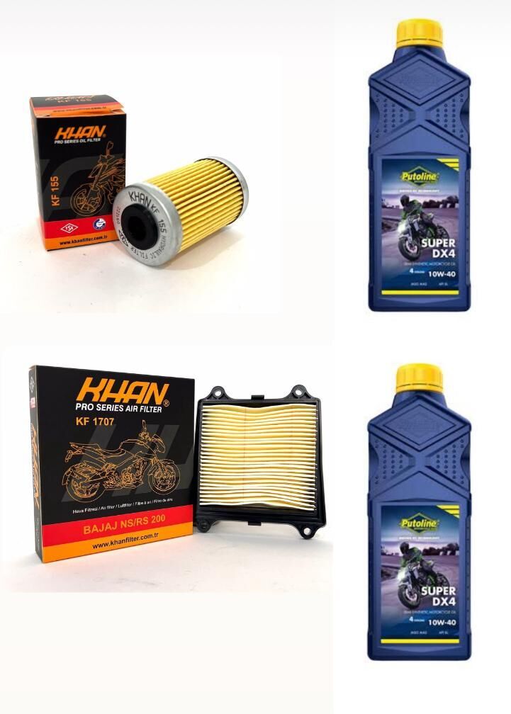 Bajaj NS 200 Bakım Seti ( Khan hava filtresi - Khan yağ filtresi - 2 L Putoline 10w40 Super DX4 )