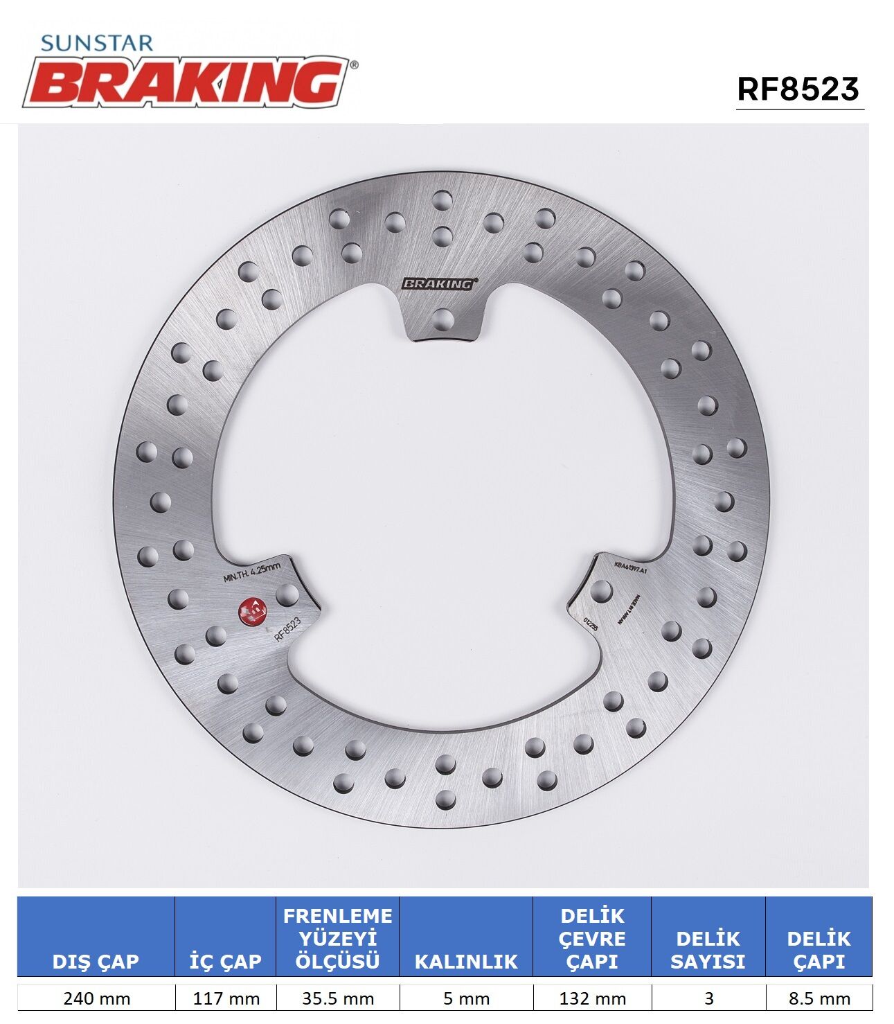 Yamaha X-Max / Iron Max YAMAHA X-MAX 250 YUVARLAK ARKA FREN DİSKİ ( 3 DELİK )