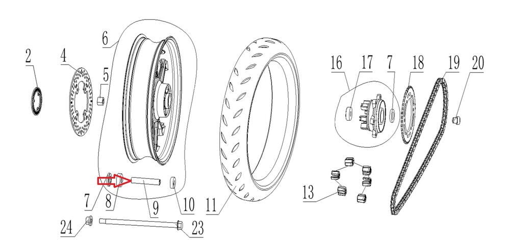 REGAL RAPTOR SPN 125 Arka Jant İç Kısa Mil