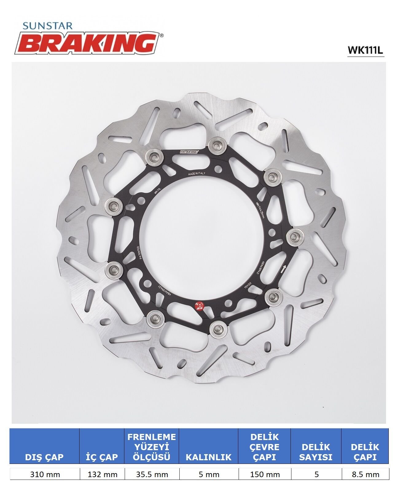 Yamaha YZF R6 600 YAMAHA R6 / FZ8 / XTZ 1200 DALGALI ÖN PERFORMANS FREN DİSKİ (SOL)