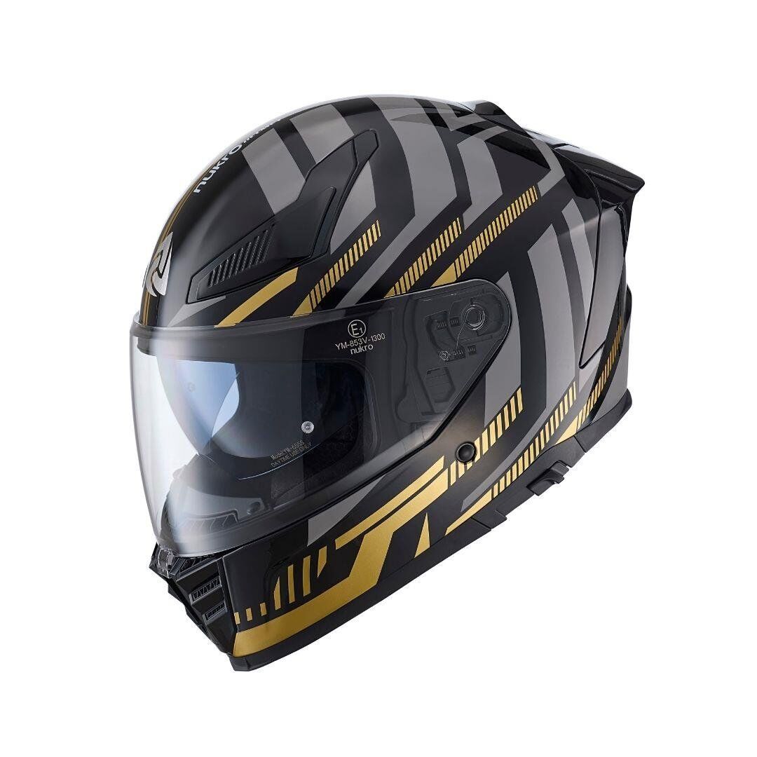 Nukro YM-853 Power Gold Black Kapalı Kask