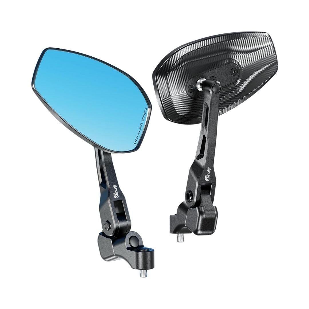 Nukrotech RM-101 Katlanabilir Alüminyum Motosiklet Dikiz Aynası – Mavi Lensli, Geniş Açılı, Hidrofobik Tasarım