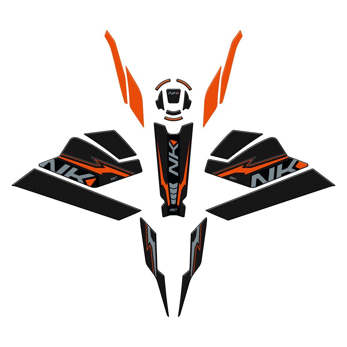 GP Kompozit CF Moto 250 NK 2023-2024 Uyumlu Full Pad Seti Turuncu