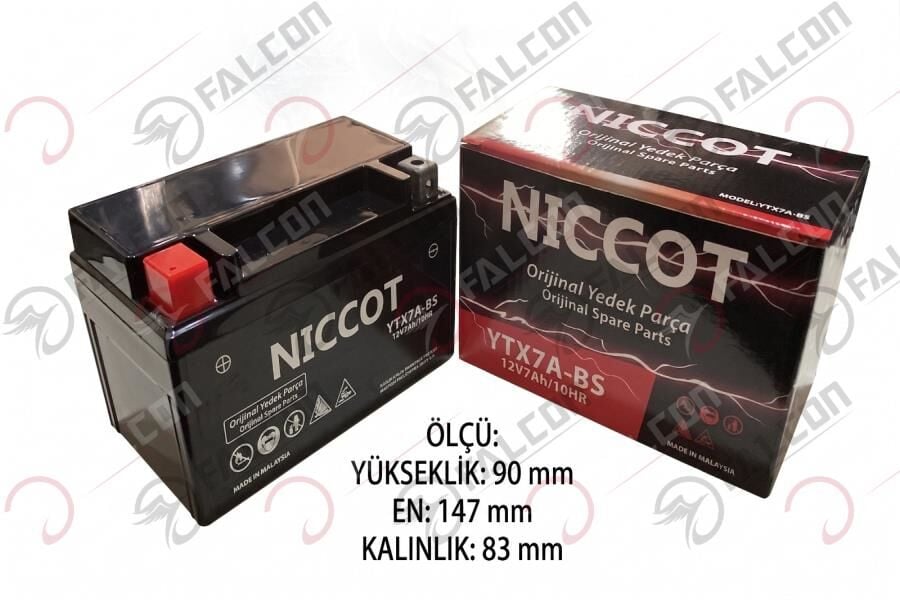 Falcon 12-v 7 Ahr (ytx7a-bs) Yatık Kuru Akü (scoteer)